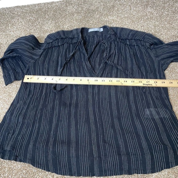 VINCE blouse Variegated Stripe Crinkle Cotton Top black white 100% cotton SZ S - Picture 7 of 12